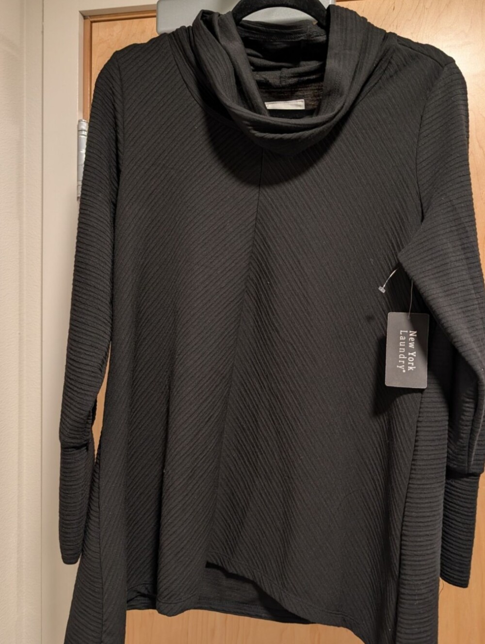 New York Laundry Black Ribbed Cowl-Neck Tunic Sweater